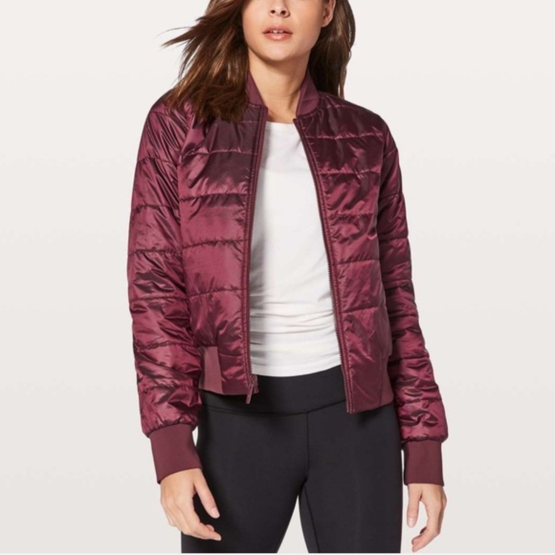 Lululemon Non-Stop Bomber Jacket Reversible Quilted Puffer Dark Red Burgundy
